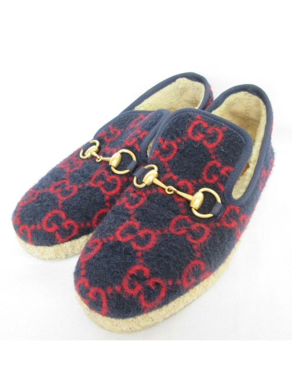 Gucci GG Pattern Felt Horsebit Slip On Shoes Navy 36.5